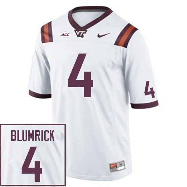Men #4 Connor Blumrick Virginia Tech Hokies College Football Jerseys Sale-White